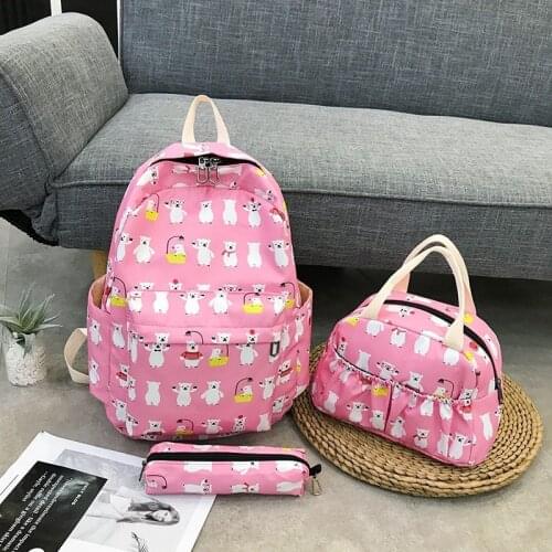 3Pcs/set Women Backpacks Cute Cartoon School Bags For Teenage Girls Printing Canvas Backpacks Ladies Shoulder Bags Mochila