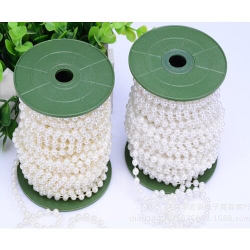5mm White/Beige Decorative Pearl Strands 30m/Roll Round Beads Garland Chain Rolls String of Pearls For Wedding Decoration Crafts