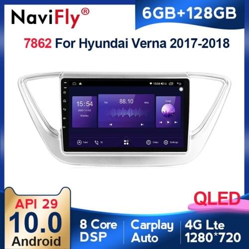 QLED 1280*720 Android 10.0 Car Radio Navigation GPS Player For Hyundai Solaris 2 2017 - 2019 Octa Core 6GB+128GB No 2 Din DVD