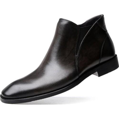 Oein Genuine Leather Black Gray Dress Zip Boots Mens Ankle Boots Chelsea Cowboy Booties Rubber Sole Casual Shoes High Tops