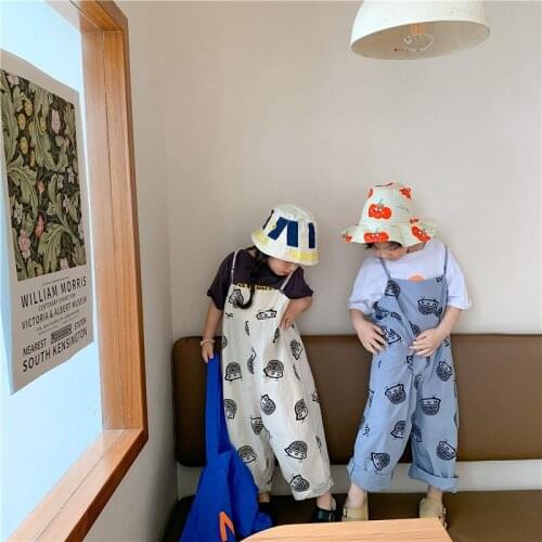 2-8 Y Baby Girls Overalls 2021 Summer New Toddler Casual Loose Print Jumpsuits Fashion Cotton Wide Leg Overalls for Girl Pants