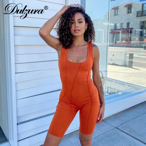 Dulzura Ribbed Knitted Patchwork Women Playsuit Sleeveless Lace Up Skinny Bodycon Sexy Sporty 2021 Summer Clothes Combishort
