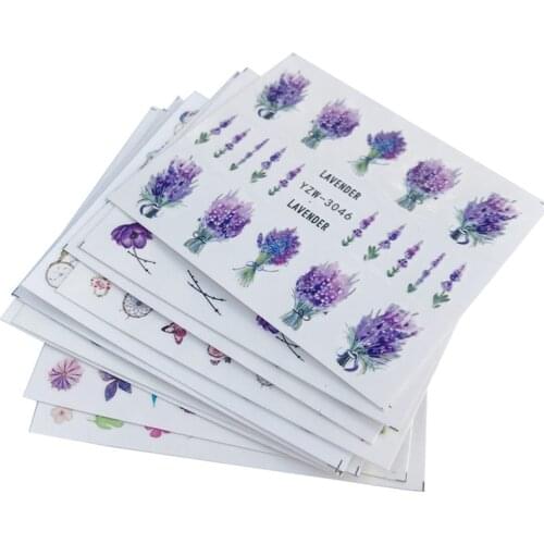 WUF 10 Styles Cartoon Nail Sticker Water Decals Flowers Watermark Ink Slider for Nails Art Decoration Gel Nail Accessories