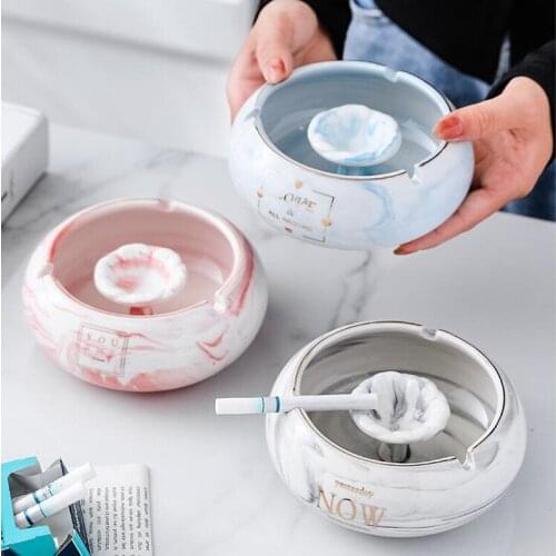 Personality Trend Marbling Drum Shape Ceramic Ashtray Creative Home Living Room Fashion Office Anti Fly Ash Luxury Ashtray