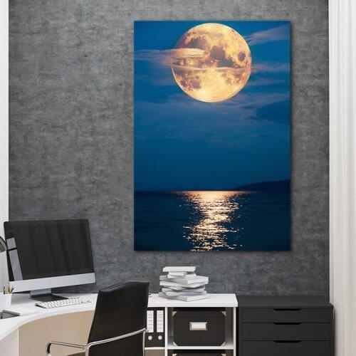Beautiful Landscape Full Moon on Blue Sea Canvas Painting Wall Art Nordic Posters and Prints Wall Pictures for Living Room Decor