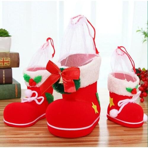 Creative Christmas decoration items 3 Size Christmas Supplies Flocking Boots Candy Box For Christmas Decoration FP03