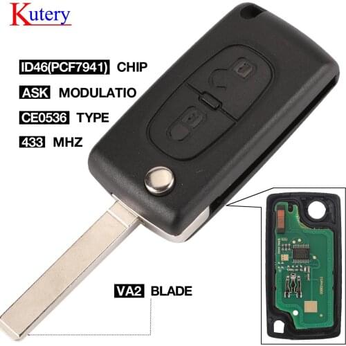 Kutery 2 Button VA2 Car Key For Citroen C2 C3 C4 PICASSO Remote Alarm Flip Auto Key Fob 433MHz ID 46 PCF7961 ASK Ce0536