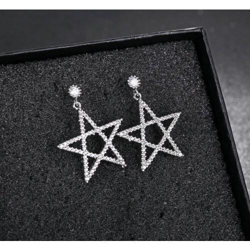 Kuziduocai New Fashion Fine Jewelry 925 Sterling Silver Full Zircon Dazzling Pentagram Star Luxury Earrings For Women E-173