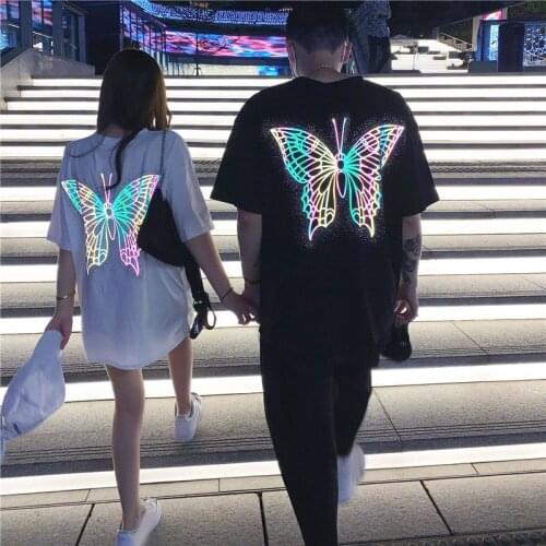 Summer Korean Oversized T-shirt 2021 Loose Butterfly Print Couple Short-sleeved T-shirt Tops for Men Women Streetwear Tops Tee