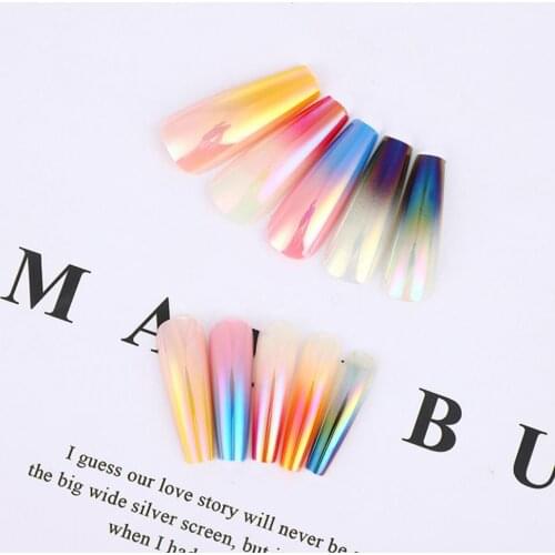 1 Set Coffin Fake Nails Kit Gradient Glossy Manicure Salon DIY Decoration Ballerina Fake Nails Kit for Salon