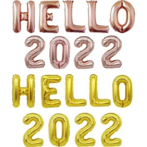 Hello 2022 balloon set golden silver rose gold 16 inch alphanumeric balloon happy new year christmas party decoration