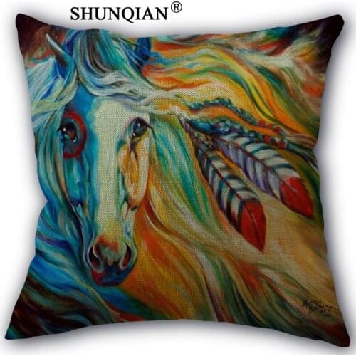 Art horse Pillowcase Cotton Linen Square Zippered Pillow Cover For Office,Family Customize Your Picture 45x45cm one side