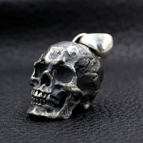 New Thai silver big skull pendant real solid S925 sterling silver handmade retro punk domineering man pendant