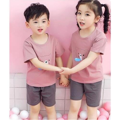 Summer 2021 Kids Childrens Clothing Cotton Sister Brother Family Matching Clothes Top+Short 2PCS Sets For Baby Outfit T0016