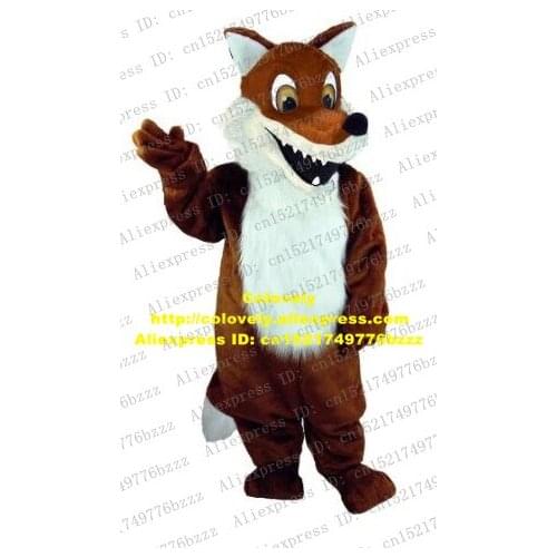 Happy Brown Fox Lowrie Vixen Wolf Coyote Mascot Costume Adult Size With Sharp Brown Mouth Black Globe Nose No.5385 Free Ship