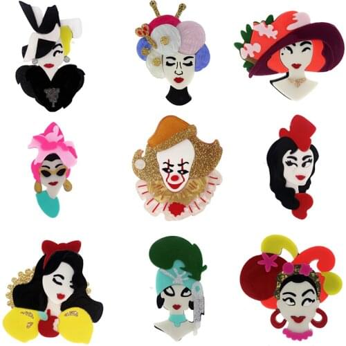 SexeMara New Exaggerate Acrylic Girl Brooch For Women Girls Clown Princess Pins Lapel Badges Bag Decorations Party Jewelry