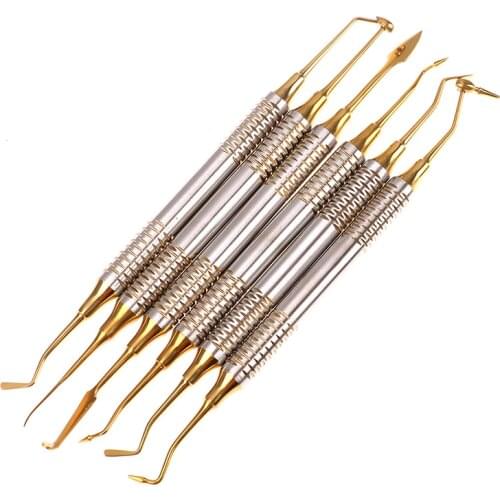 6pcs Dental Composite Resin Filling Spatula Titanium plated Head Resin Filler Set thick handle Restoration set Dental Instrument