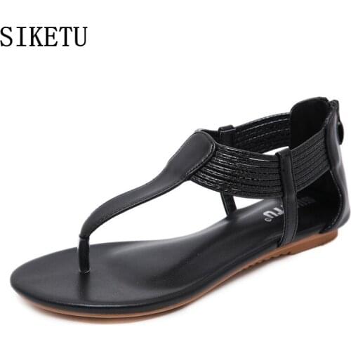 SIKETU summer womens sandals retro beef tendon soft bottom comfortable ethnic flat with non-slip bohemian flip-flop sandals
