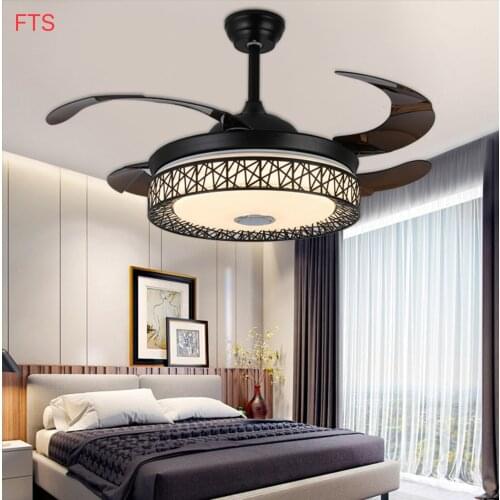 Modern Nordic Stealth Fan Light Ceiling Fan Light Home Dining Living Room Bedroom with Bluetooth Audio Integrated Mute