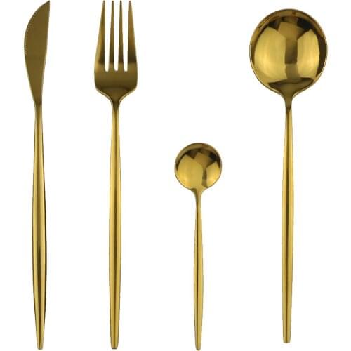 4pcs/set Knife 304 Stainless Steel Tableware Fork Spoon Gold Cutlery Dinnerware Set Silverware Set Kitchen Teaspoon Flatware Set