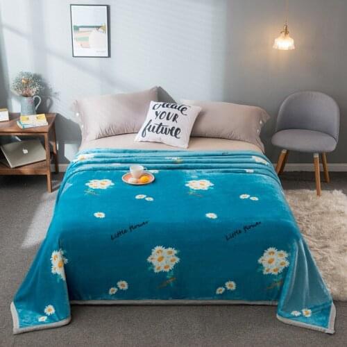 Warm Flannel Blankets for Bed Coral Fleece Blanket Winter Bedsheet Flower Printed Bedspread Kids Adult Throw Blanket