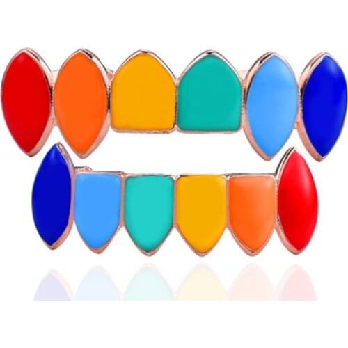Hip Hop Teeth Jewellry Sets Colorful Top Bottom Tooth Cosplay Party Rapper Teeth Grillz