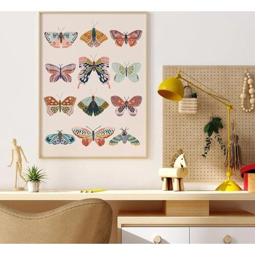 Vintage Butterfly Wall Art Canvas Poster Boho Print Insect Nursery Decorative Picture Painting Animal Modern Girls Room Decor
