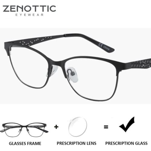 ZENOTTIC Alloy Cat Eye Prescription Progressive Glasses Women Blue Light Photochromic Eyewear Frame Optical Myopia Eyeglasses