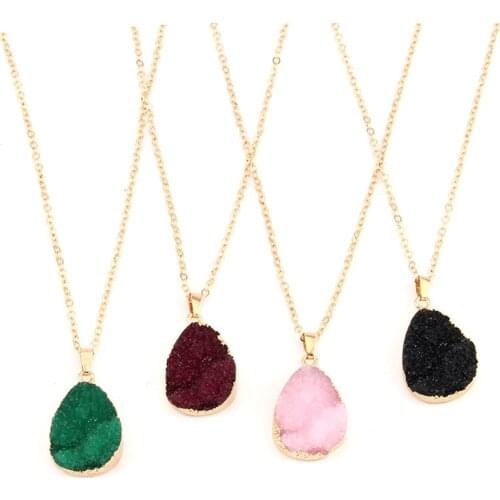 Bijoux Geometric Druzy Resin Pendant Necklace Women Water Drop Necklaces for Female Handmade Collar Clavicle Chain Statement