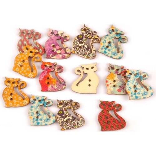 25pcs 25x30mm Lovely Cat Painted Wooden decorative Buttons For Sewing Scrapbooking Crafts MT0711x