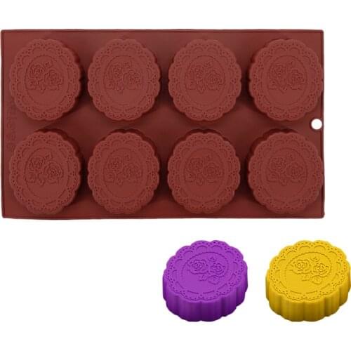 8 Holes Round Shape Silicone Mold Baking Rose Pattern Moon Cake Moulds DIY Jelly Pudding Bakeware Tools