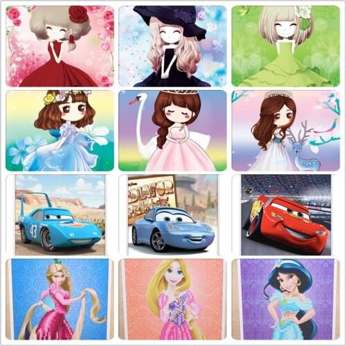 Diamond Daimond Diamant Painting with Frame Embroidery Car Cartoon Girl Princess DIY 5D Round Home Decor Birthday Gift for Child