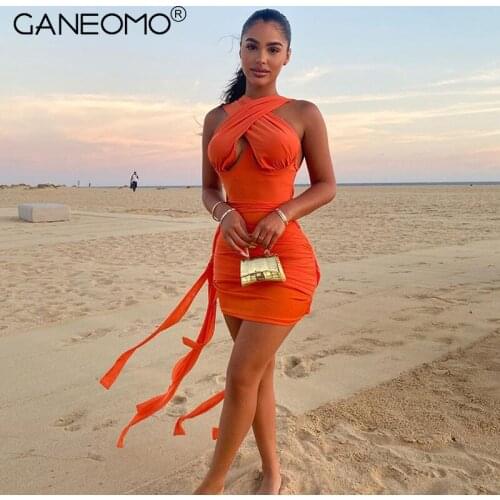 Sleeveless Bandage Sexy Mini Dress for Women 2021 Elegant Bodycon Ruched Party Club Wrap Dresses Autumn Summer White Clothing