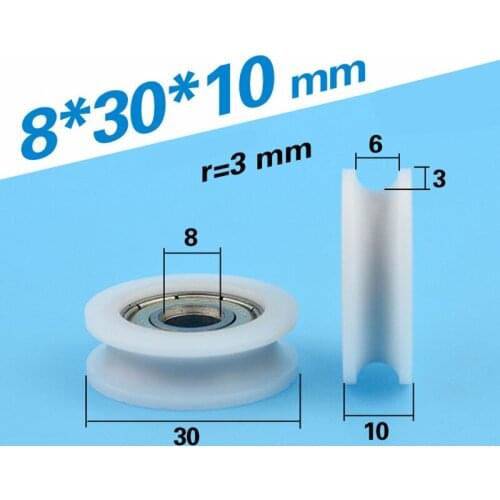 Free Shipping 10PCS 608zz bearing coated POM pulley U groove 8*30*10 door roller wheels