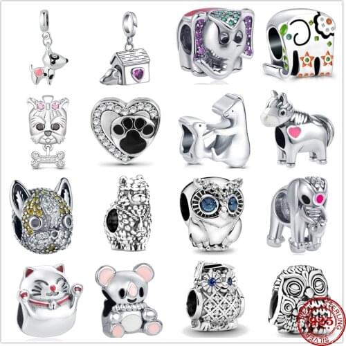 Hot Sale 925 Sterling Silver Animal Dog Owl Elephant Charm Fit Original Pandora Bracelet Making Fashion DIY Jewelry For Women