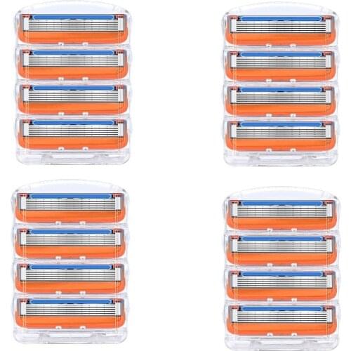 16pcs/pack Razor Blade For Men Face Care Shaving Safety,5layers Stainless Steel Shaver Cassette Fit For Gillettee Fusione