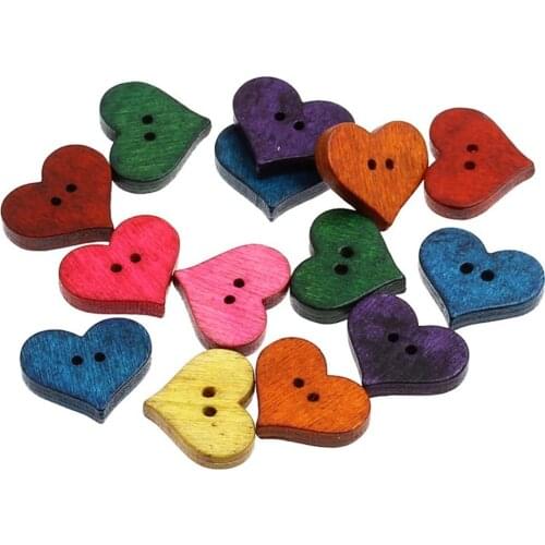 100PCs Wood Sewing Buttons Heart-Shaped Scrapbooking Mixed 20mm x16.5mm