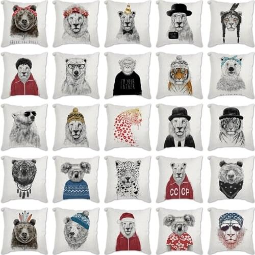 Home Decoration Pillow Animals Thin Linen cushion cover Decorative Pillows Bear tiger lion koala Sofa Throw Pillow Pillowcase