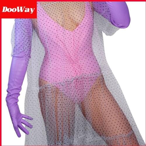 DooWay Super Long Faux Lambskin Leather Gloves for Women Evening Opera Costume Lilac 28 inches