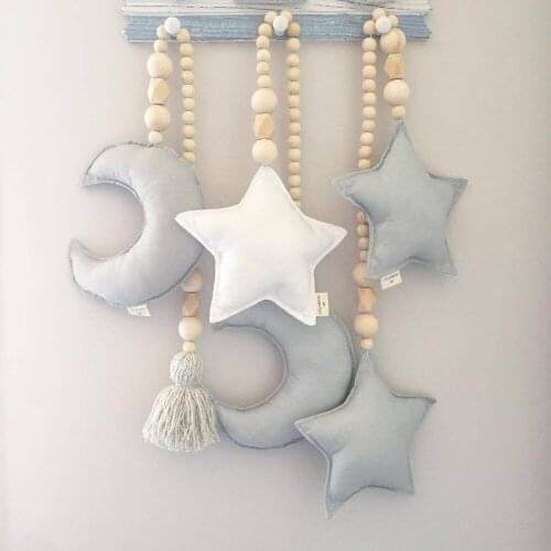 Hot Wooden Bead and Star Love Tassel Nursery Canopy Tent Decoration Star Mobile Baby Nursery Design Baby Crib Decor Photo Prop