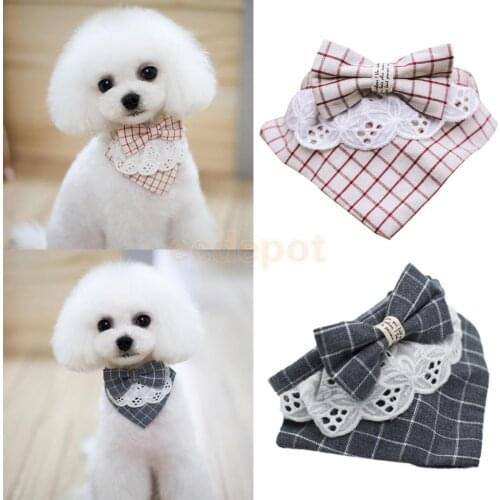 Cotton Pet Puppy Dog Cat Triangle Tie Bib Plaid Scarf Saliva Towel Neckerchief