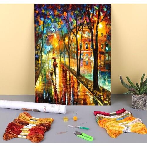 Walk With Dog Printed Canvas 11CT Cross Stitch DIY Embroidery Patterns DMC Threads Sewing Knitting Hobby Craft Counted Design