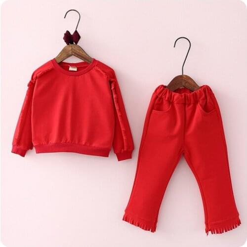 Autumn 16 Korean Girl Childrens Garment 2 Pieces Set Girl Baby Fungus Edge Solid Color Sweater Jacket Long Pants Leisure Time