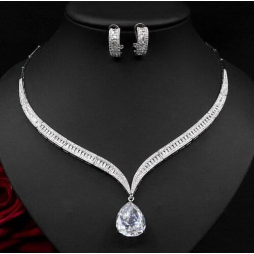 Zlxgirl jewelry brand water drope shape zircon wedding bridal jewelry sets full mirco paved copper necklace and earring bijoux