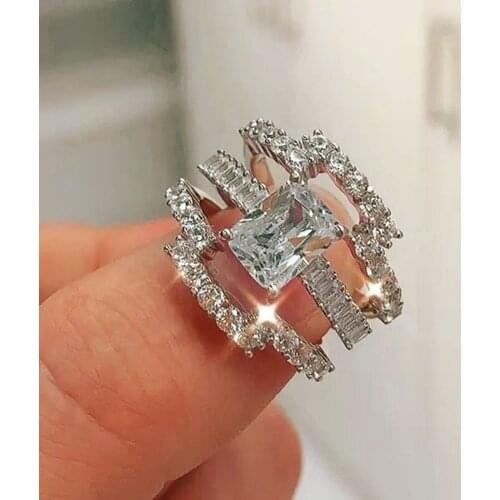 CAOSHI Fashion Design Ring Set for Women 3Pcs/set Bridal Engagement Set Full Brilliant Crystal Zirconia Jewelry Charms Nice Gift