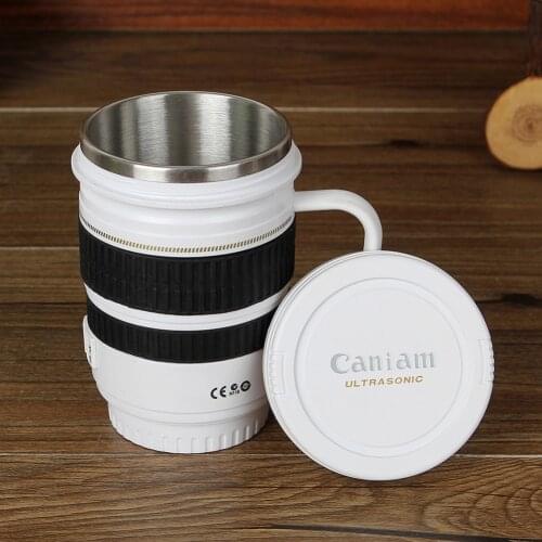 Creative Stainless Steel New Durable ABS Travel Coffee Cup Water Cup Coffee Tea Camera Lens Cup With Gift Lid 220ml Thermal Cup