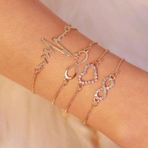 Creative Crystal 4-piece Bracelet Fashion Jewelry Heartbeat Graph Heart 8-shaped Bracelets For Women Bracelets & Bangles A296