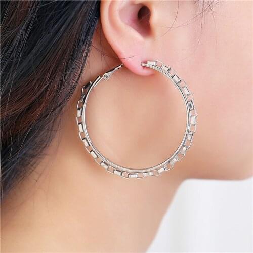 1Pair 5.5cm Round Hoop Earrings Gold/Silver Plated Fashion Punk Hollow Jewelry/Jewellery For Women Brincos in Wholesale