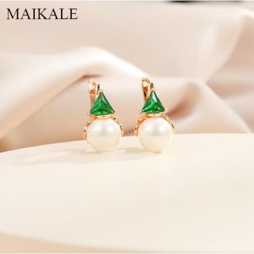 MAIKALE Small Colorful Exquisite Pearl Micro Inlay Triangle Cubic Zirconia Stud Earrings for Women Jewelry Trendy Gifts Brincos