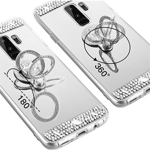 Fashion Bling Diamond Ring Grip Mirror Soft Case Cover For Samsung Galaxy Note 20 10 9 8 S21 S20 FE Ultra S10E S10 S9 S8 Plus